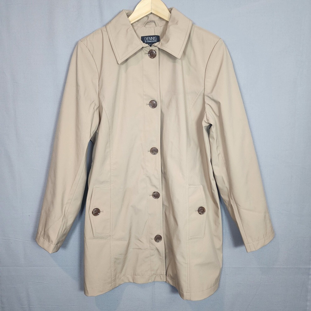 Dennis by Dennis Basso Trench Coat Tan Striped Lining‎ Women Size L